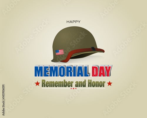 Holiday design, background with 3D texts and army helmet and national flag colors for Memorial day event celebration; Vector illustration.