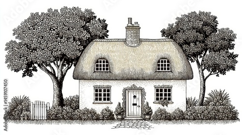 Charming Thatched Roof Cottage Illustration
