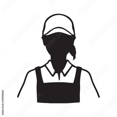 飲食店店員の女性シルエットイラスト　黒