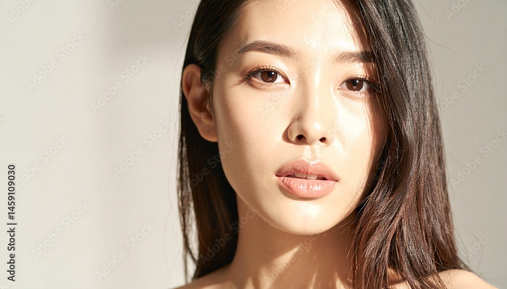 Naklejka premium 美しい日本人女性モデルの顔のクローズアップ