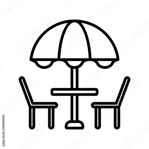 Terrace, in line design. Terrace, balcony, outdoor space, patio, rooftop, seating area, veranda on white background vector. Terrace editable stroke icon.