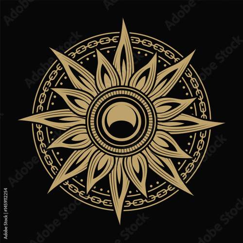 mysterious golden magical sun circle logo abstract