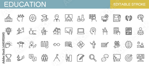 Education line icon set. Vector illustration. Editable stroke.