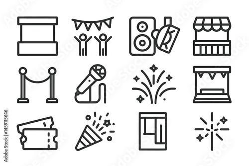 Vector illustration featuring festival icons and elements representing celebration activities and entertainment setups