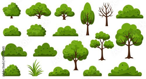 Cartoon Tree and Bush Vector Set: Nature Elements