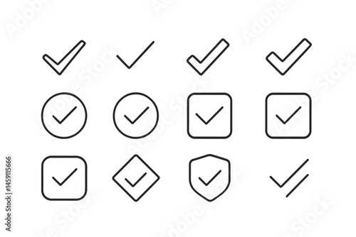 Diverse collection of vector checkmark icons for various design applications and user interfaces