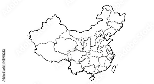 Outlined Map of China on White Background