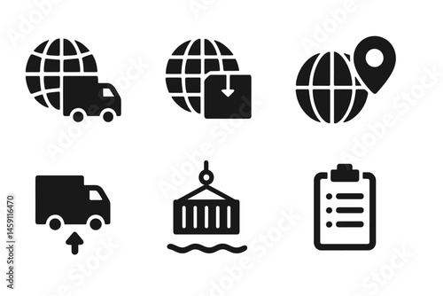 Vector illustration of global shipping icons representing logistics and supply chain activities for modern transportation needs