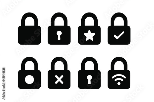 Creative vector illustration of various lock icons representing security, approval, and access controls in modern technology systems