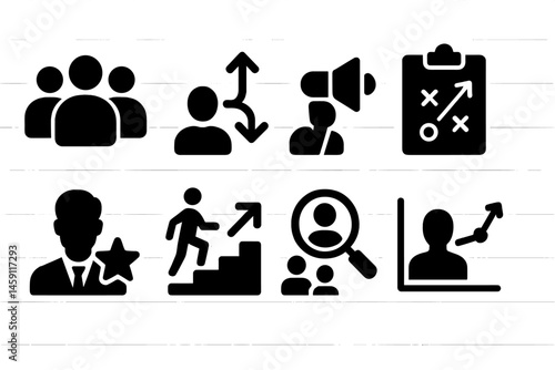 Creative vector illustration of teamwork, communication, and strategic planning activities in a modern office setting