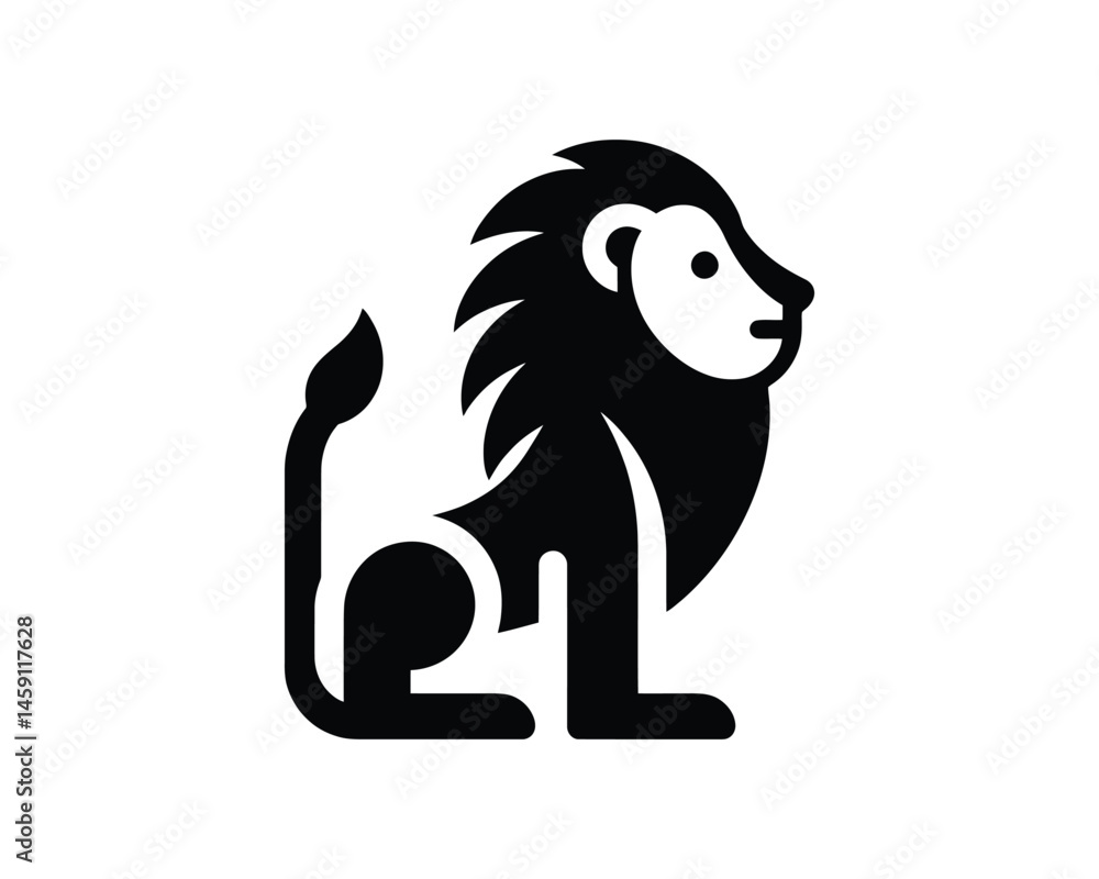 Fototapeta premium Monochrome Lion Logo Design in Playful Minimalist Style