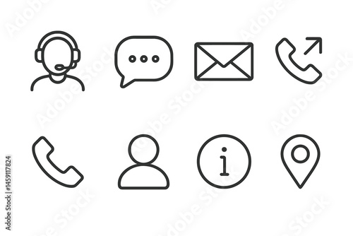 Vector illustration icons representing various communication channels and customer support options for businesses and services