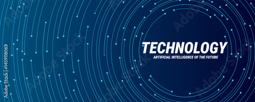 Abstract technology background. AI concept. Circuit board background. Computer innovation with dark navy blue backdrop. Futuristic digital banner. Vector illustration