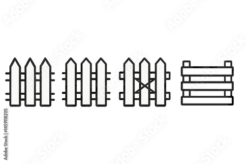 Illustration of various fence types including picket and wooden styles in a minimalist design