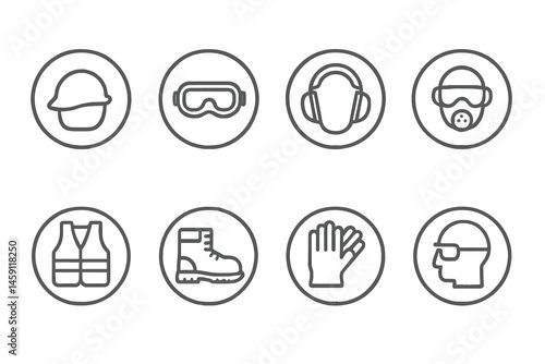 Essential safety equipment vector illustration featuring protective gear for industrial work environments