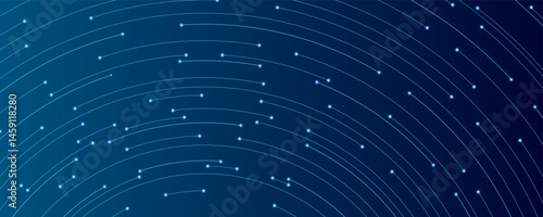 Abstract technology background. Circular circuit wires of thin lines on a futuristic backdrop. Artificial intelligence and computing innovation as a backdrop. Digital big data banner