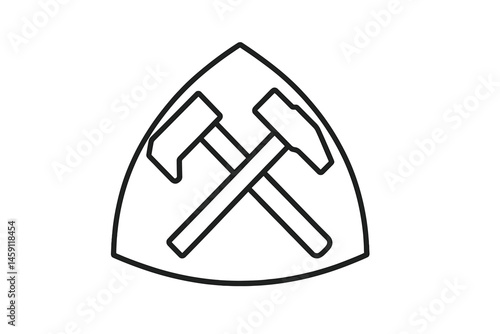 Vector illustration icon featuring crossed hammers in a triangular design for construction and repair activities