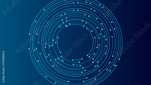 Abstract futuristic background. Circular circuit cables on a technological backdrop. Artificial intelligence and computing innovation. Digital big data banner. Vector illustration