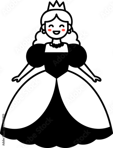 Smiling Princess in Gown and Crown Illustration