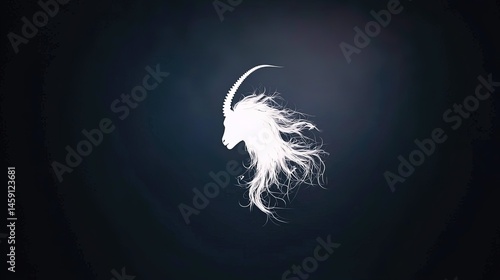 Abstract silhouette of a fantastical goat head.