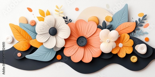 National Garden Week Colorful floral arrangement with abstract design featuring large flowers and leaves