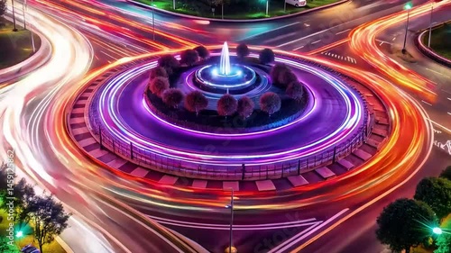 Colorful Urban Roundabout Light Trails 4K Stock Video.