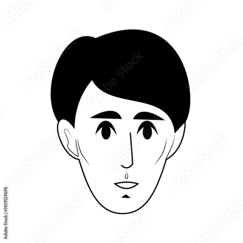 Black and white vector of man with parted hairstyle.
