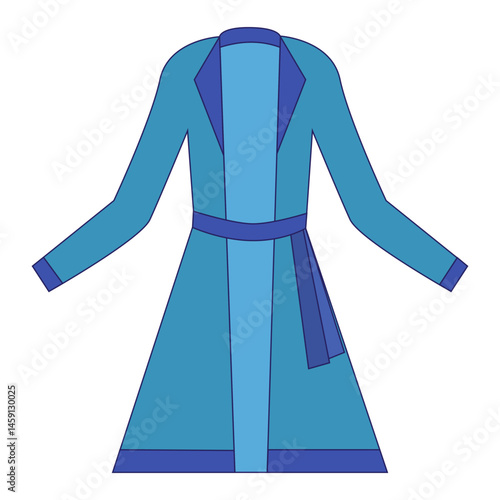Long sleeve blue coat with belt and collar detail.