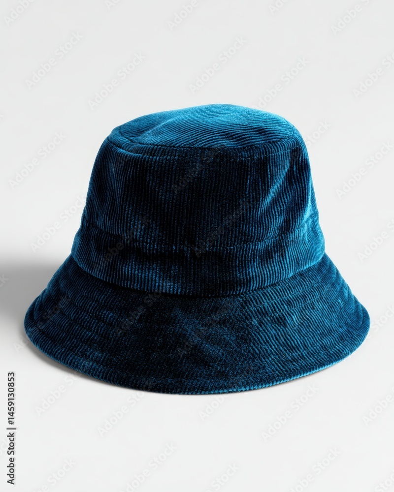 Blue corduroy bucket hat with a textured finish, displayed on a plain light background.