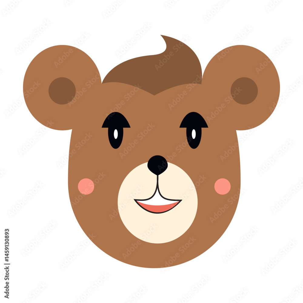 Fototapeta premium Teddy bear cartoon face with brown fur and happy smile.