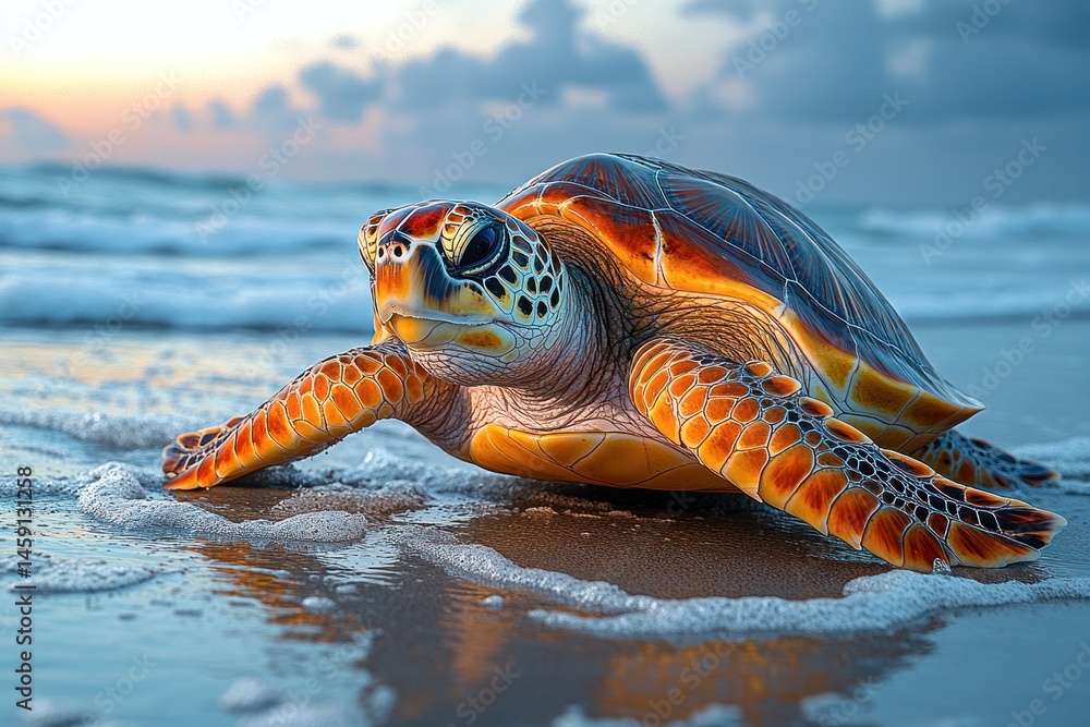 Fototapeta premium Turtle Crawling on the Sand in its Natural Habitat