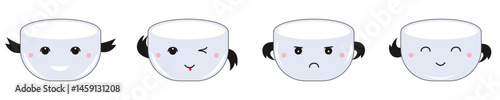Four cartoon cups with expressive kawaii faces.