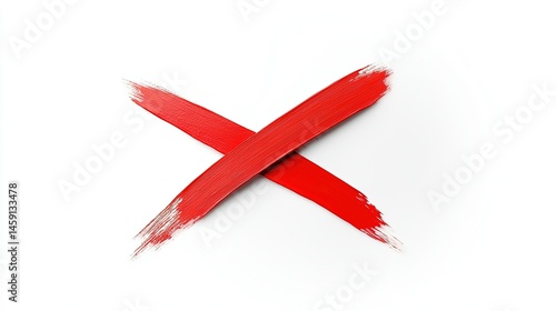 Red paint brushstrokes forming a rejection symbol.