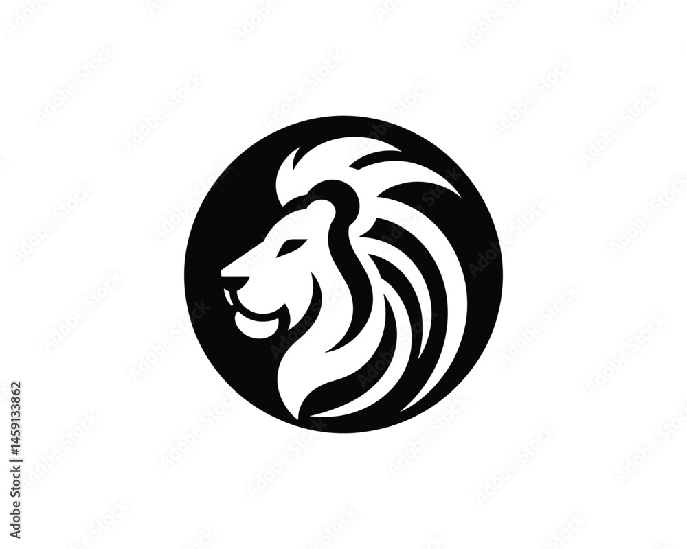 Fototapeta premium Playful Black and White Lion Head Icon Logo in Minimalist Design
