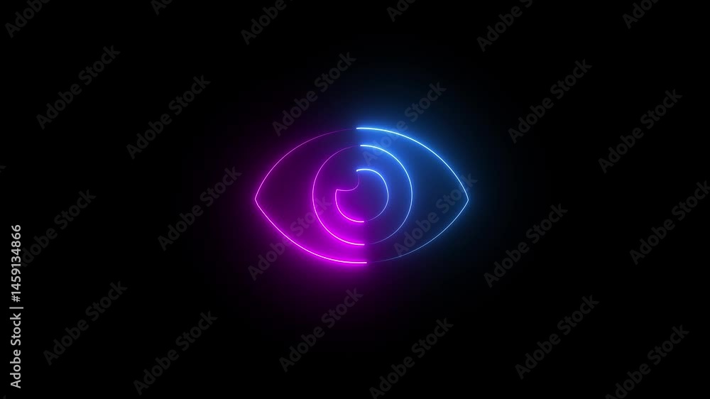 Neon glowing Human eye icon animation on the black background. Neon glowing Human eye icon animation on the black background.