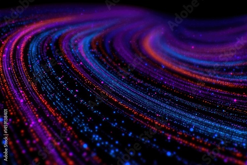Obraz na płótnie Colorful waves of glowing dots create a dynamic, futuristic abstract pattern on a dark background. w salonie