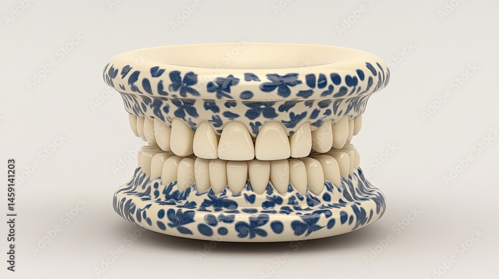 Ceramic teeth bowl with floral pattern