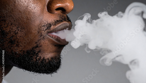 man lips blowing smoke clouds