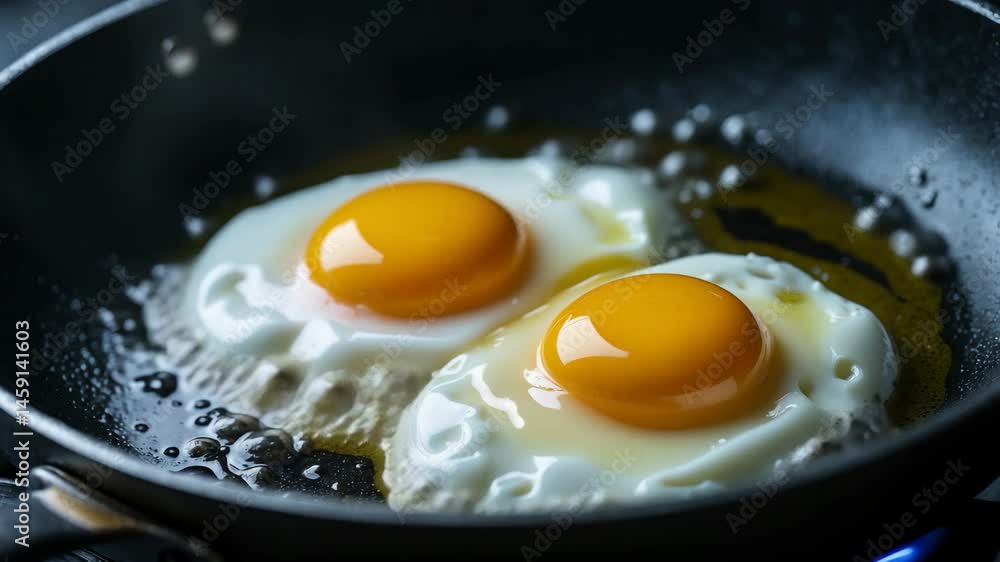 Twin fried eggs possess a tasty yellow color. Twin fried eggs possess a tasty yellow color.