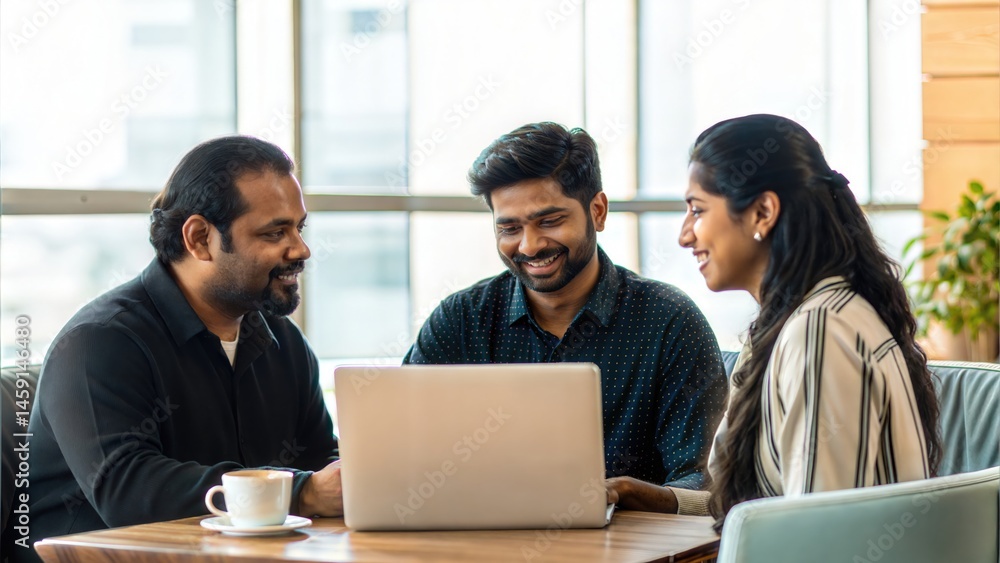 Indian Team Enjoying Collaborative Discussion in Cozy Work Nook
Indian Team Enjoying Collaborative Discussion in Cozy Work Nook