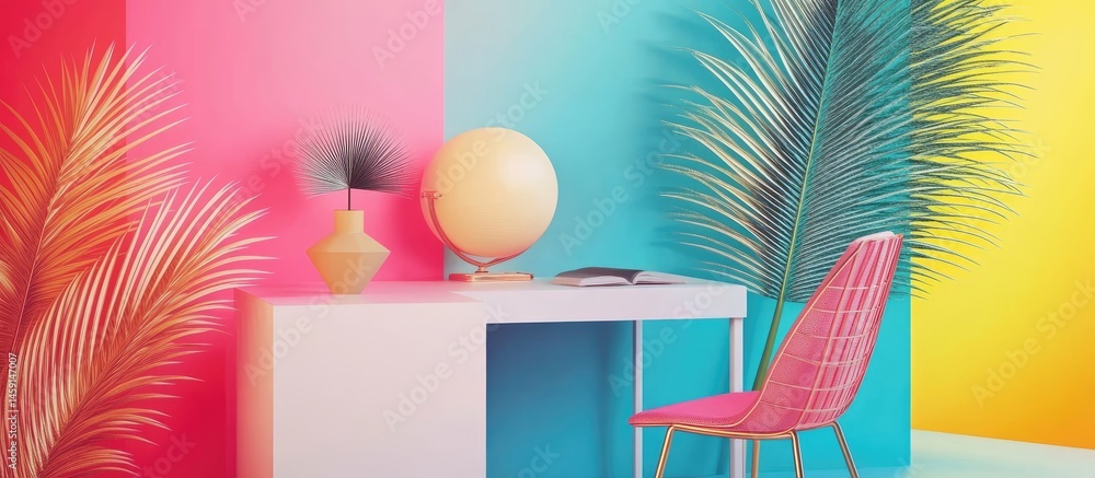 Vibrant Workspace with Tropical Flair