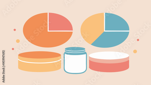 Ingredient Breakdown Two pie charts inside the jars one for day cream with bright vibrant ingredients like vitamin C and one for night cream with calming restorative ingredients