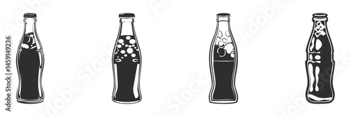 Soda Bottle Silhouettes Set. Classic Beverage Containers With Bubbles And Caps Isolated Vector Illustration Collection