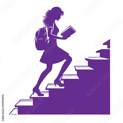Silhouette of a Student Walking Up the Stairs with a Book