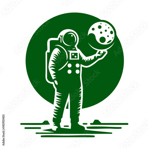 Astronaut on the Moon: A Black and White Space Exploration Illustration
