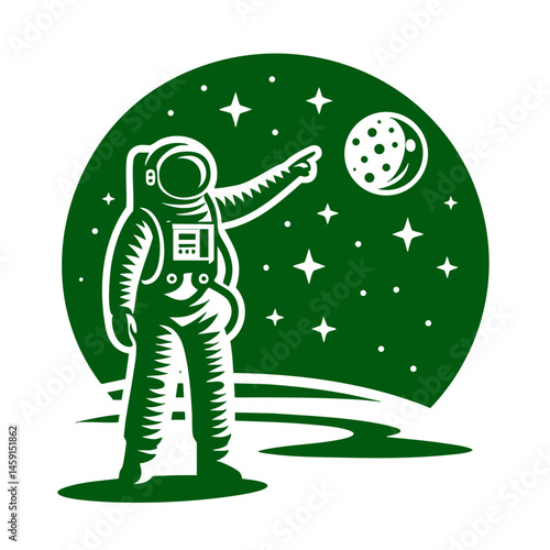 Astronaut on the Moon: A Black and White Space Exploration Illustration