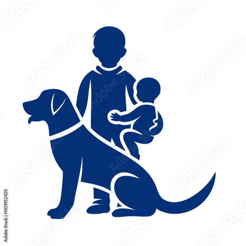 A heartwarming image of a family's bond: a loving adult, a cute child, and their faithful dog companion. A symbol of unconditional love, trust, and protection.