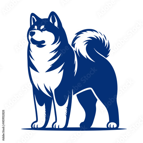 Majestic Alaskan Malamute Dog: Black and White Vector Portrait.  A stunning graphic design of a loyal canine companion.