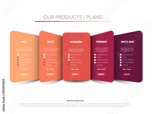 Displaying modern colorful pricing plans and product subscription options for comparison. This template helps showcase different pricing plans and product options clearly for selection.