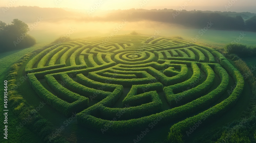 Stunning circular hedge maze at dawn Stunning circular hedge maze at dawn